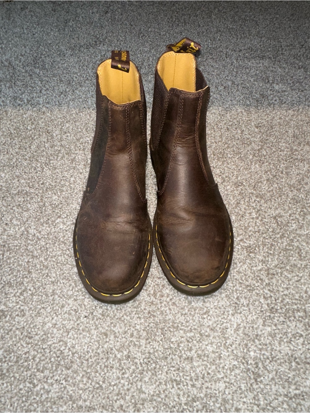 Dr. Martens Ladies Brown Leather Chukka Boots with Yellow Stitching